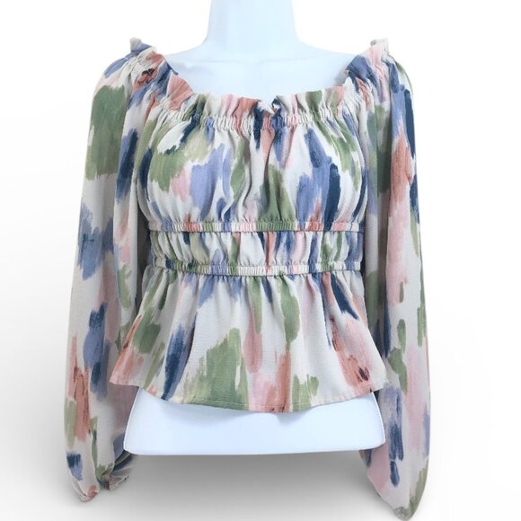 Sofia Jeans by Sofia Vergara Women’s Square Neck Peplum Top with Long Sleeves XS - Picture 2 of 11